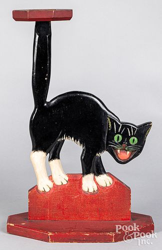 Carved and painted scared cat silent butler