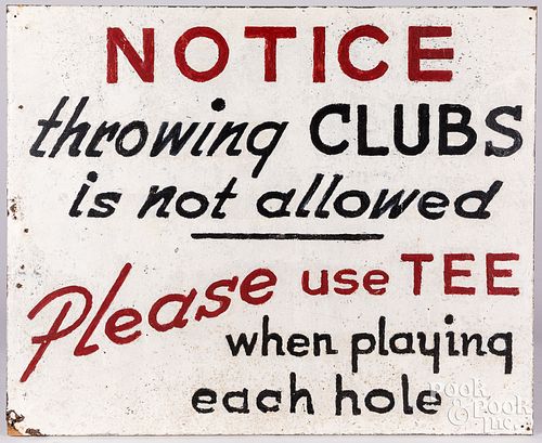 Painted tin golf sign, 20th c.