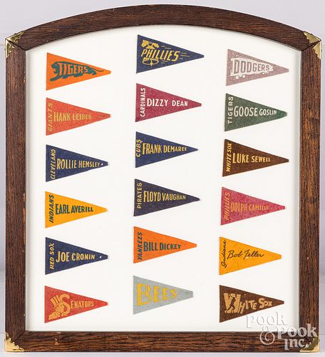 Eighteen 1930's miniature felt baseball pennants