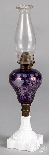 Amethyst cut glass fluid lamp, 19th c.