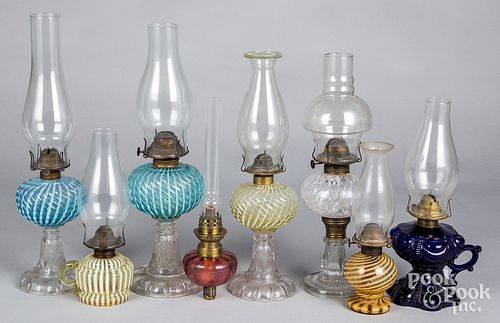 Seven Victorian oil lamps, 19th c.