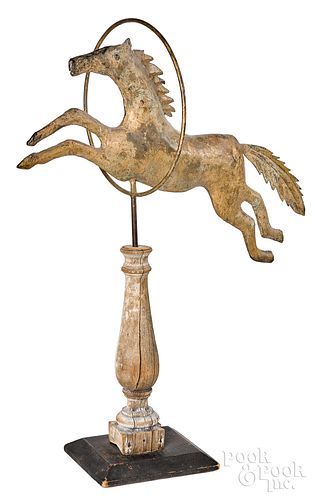 Molded copper jumping horse and hoop weathervane