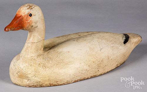 Carved and painted snow goose decoy