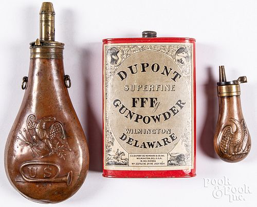R. Dingee 1832 embossed brass powder flask, 19th c