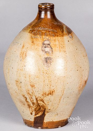 Massachusetts stoneware ovoid jug, early 19th c.