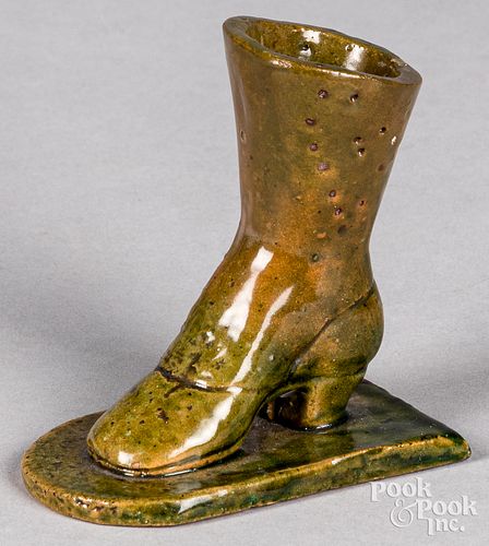 Redware figural boot, 19th c.