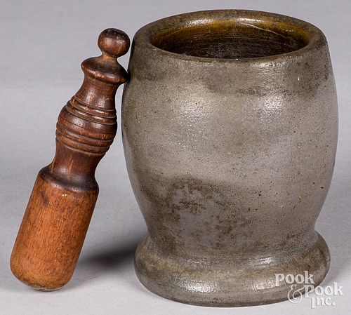 Unusual stoneware mortar, 19th c., etc.