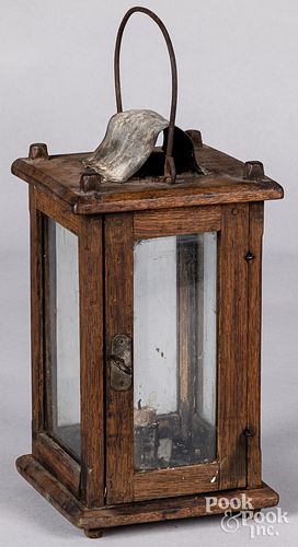 Primitive tin and walnut carry lantern , 19th c.