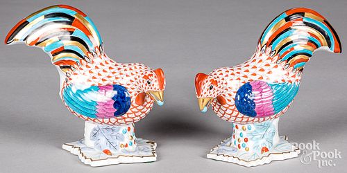 Pair of Herend porcelain roosters