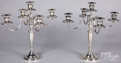 Pair of large weighted sterling silver candelabra