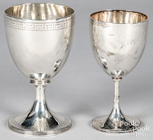 Two English silver chalices, 19th c.