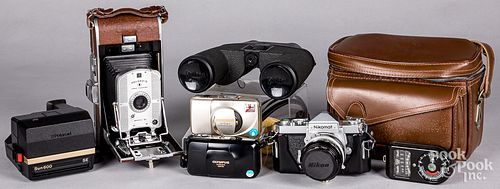 Group of vintage cameras and accessories