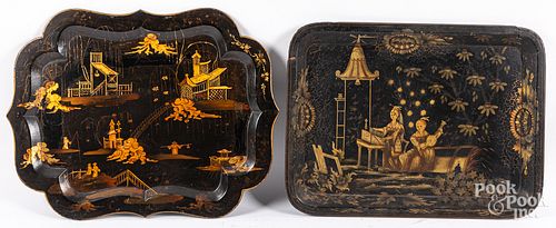 Two large painted lacquer trays, late 19th c.