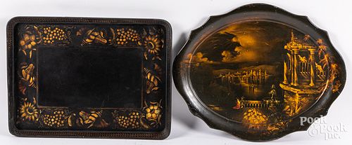 Two large painted lacquer trays, late 19th c.