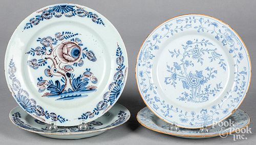 Two pairs of Delft blue and white plates, 18th c.