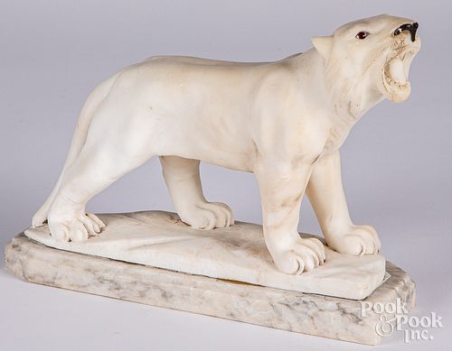 Carved marble lion figure