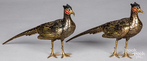 Pair of Japanese bronze pheasants