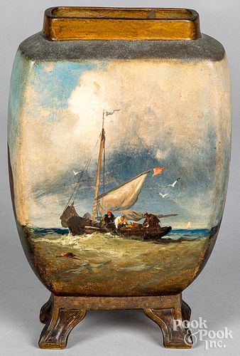 Pottery vase, with hand painted seascape