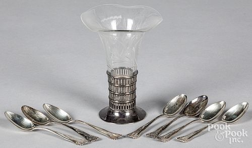 Sterling silver vase holder and spoons