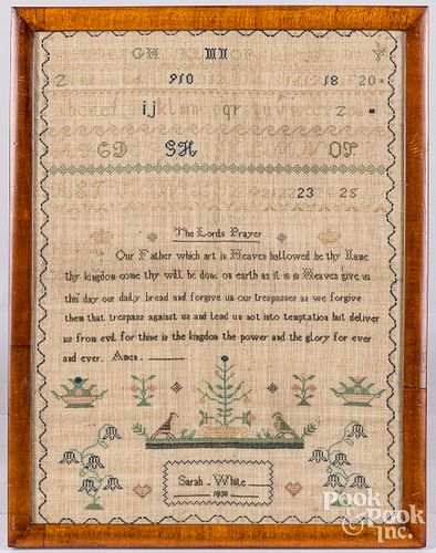 English silk on linen sampler dated 1838
