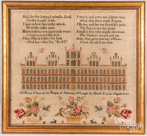 Large silk and wool on linen sampler dated 1846