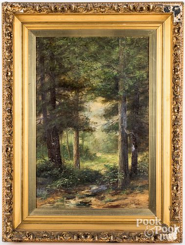 Oil on canvas wooded landscape