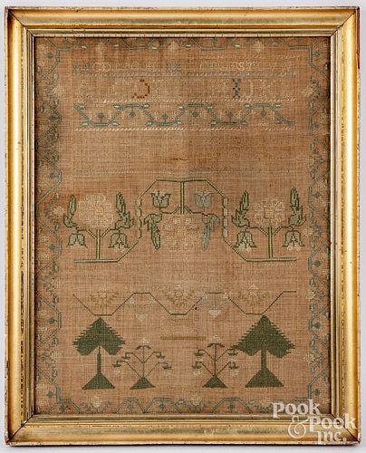 Silk on linen sampler, dated 1800