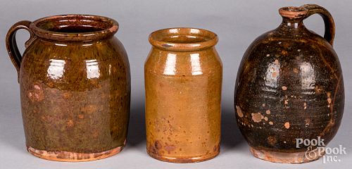 Three pieces of New England redware, 19th c.