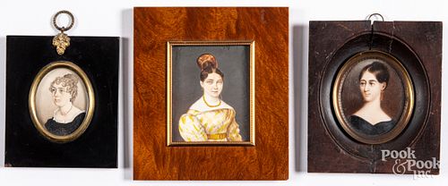 Three miniature watercolor portraits of women
