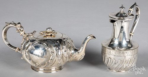 Silver plated pitcher and teapot