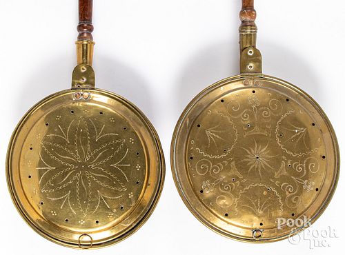 Two brass bedwarmers, 19th c.