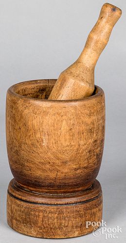 Large turned mortar and pestle, 19th c.