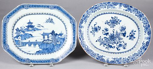Two Chinese export blue and white platters