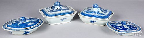 Four Chinese export porcelain covered dishes