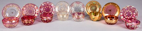 Enamel decorated glass finger bowls and undertrays