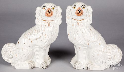 Pair of large Staffordshire spaniels, 19th c.
