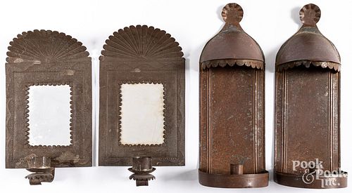 Two pairs of tin sconces, 20th c.