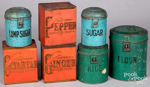 Collection of painted kitchen tins