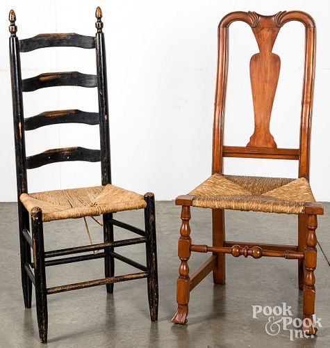 New England Queen Anne rush seat chair, etc.