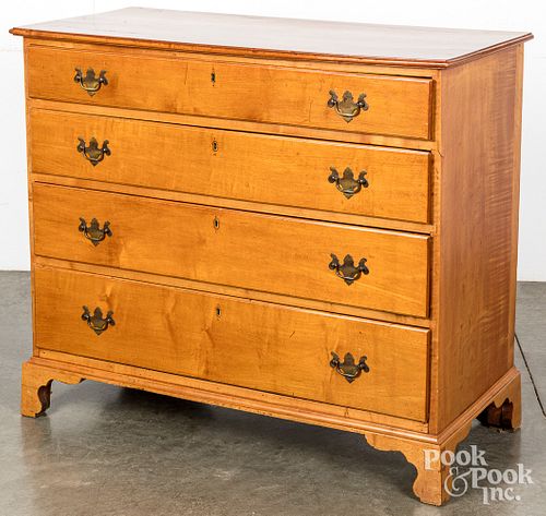 New England Chippendale birch chest of drawers