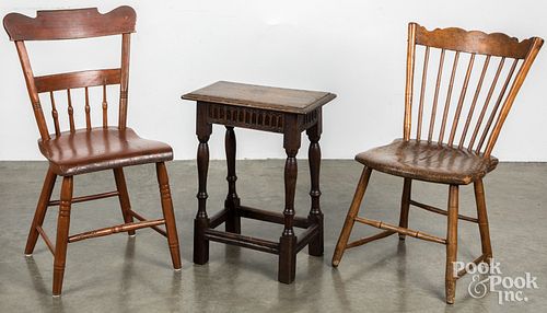 Jacobean style oak joint stool, etc.