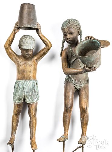Pair of bronze fountains of a boy and girl