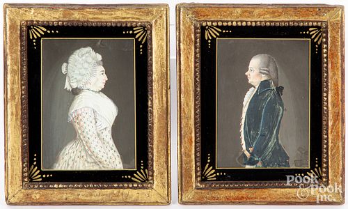 Pair of miniature Continental watercolor portraits