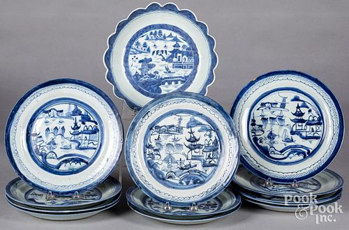 Twelve Chinese Canton porcelain plates, etc.