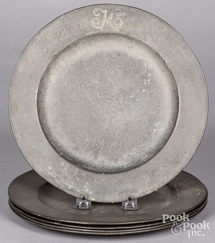 Five English pewter plates by John Home, 18th c.