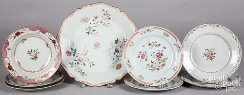 Eight Chinese export porcelain plates and charger