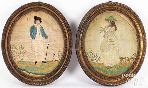 Pair of English silk embroideries, 19th c.
