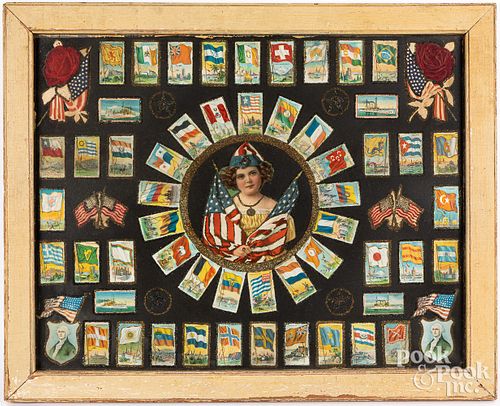 Framed set of world flag trading cards