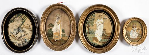 Four English silk embroideries, 19th c.