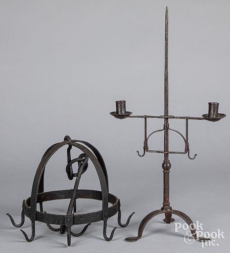 Contemporary wrought iron candlestand, etc.